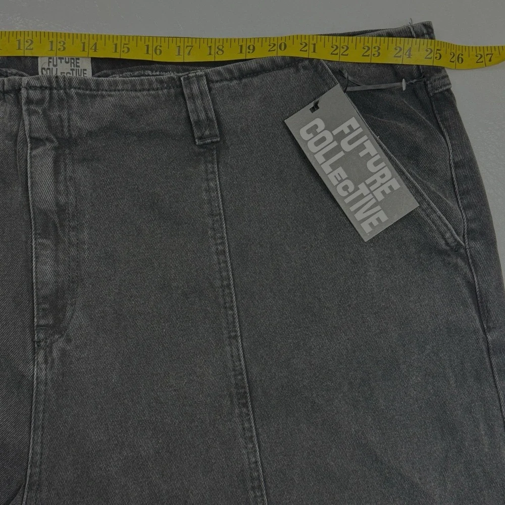 Future Collective Womens Barrel Leg‎ Jeans Black Wash High-rise Wide Leg Size 26